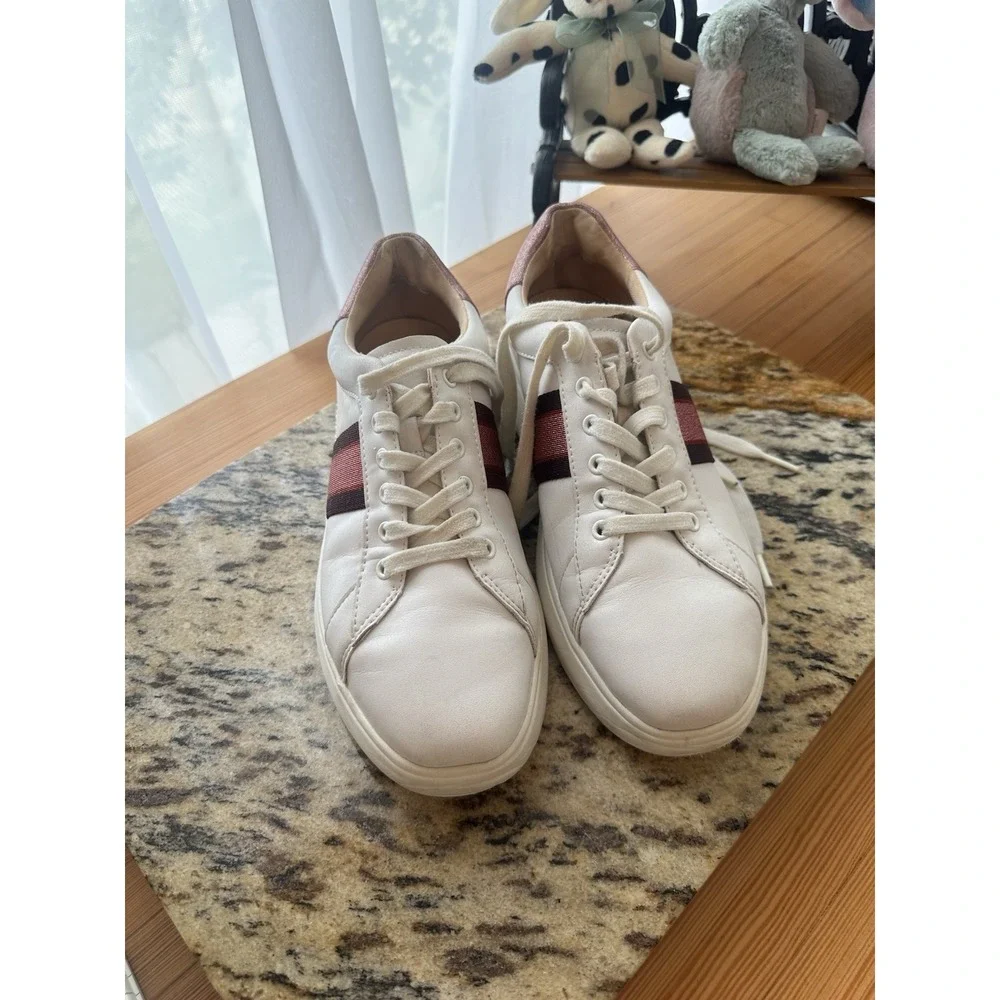 Kate Spade Keswick Glitter Stripe Low-Top Sneakers White Pink Stripe 9.5 - Picture 15 of 15